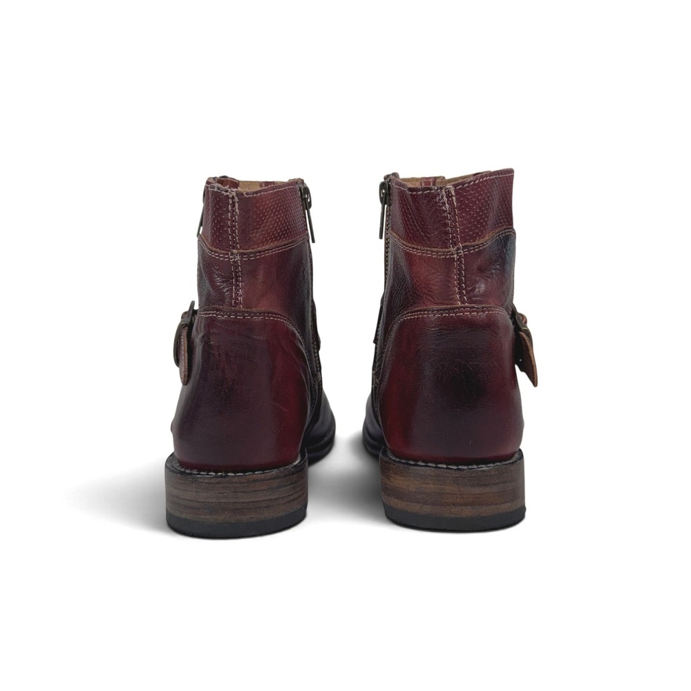 Bed Stu Becca Boots Womens 10 Dark Scarlet Leather Double Zip Moto Vibram - Picture 9 of 16